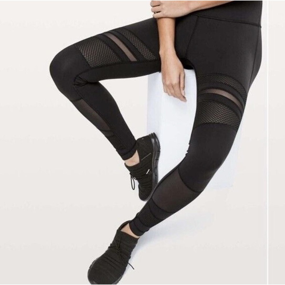 Lululemon Tight Stuff Tight II Mesh Leggings Womens Size 2 Black Yoga Workout